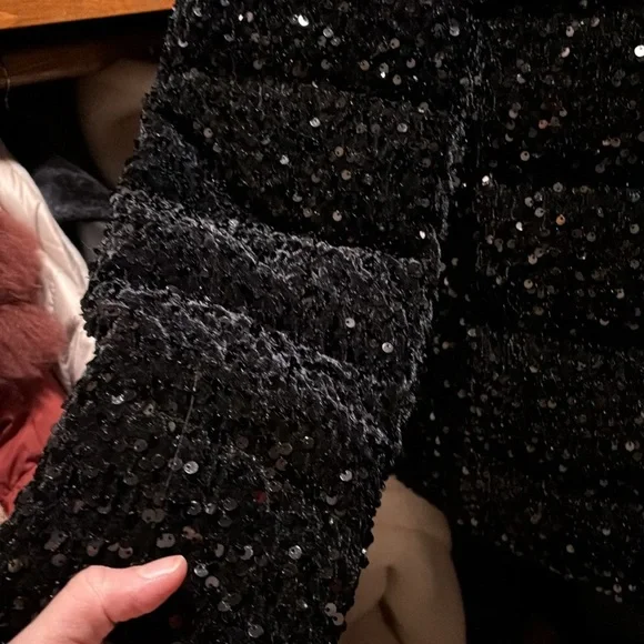 Black Sequin Puffer Jacket - Picture 4 of 4